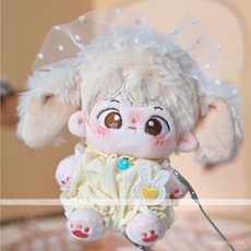 臺灣出貨 10cm娃衣 棉花娃娃 娃衣 可愛兔兔花苞連體褲蕾絲髮帶配飾棉花娃娃換裝衣服娃娃換裝 娃娃配件 娃娃裝, 1個, 10cm黃心小兔,適合10cm棉花娃娃