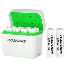 KOSHARE 8구 슬롯 스마트 배터리 충전기 + 건전지 세트, 1개