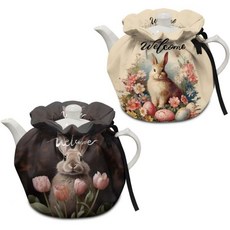 단열 주전자 커버 티포트 코지 주방 티팟 먼지 아침 식사 냄비 워머 커버고무밴드 포함 벌새와 꽃 프린트, 귀여운 토끼