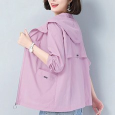 FANSYLI 바람막이 중년 여성 여름 얇은 초경량 후드 코트 미디 통기 자외선 차단 재킷 엄마옷 빅사이즈 X2505M20