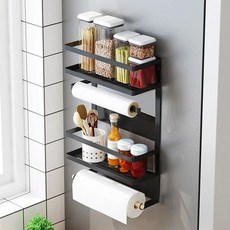 고급형 초강력 자석 철제 수납 선반 키친타올걸이 다용도 거 주방선반 철제선반 실선반 틈새선반 기선반, 블랙