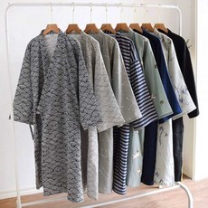 여름 가운 남성 목욕 수면 호텔 기모노 순면 유카타 잠옷 홈웨어 일본 파자마 로브 블랙 하이보 로브 165(M)
