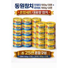 동원 참치 인워터 라이트스탠다드 혼합세트 100g 총 25캔, 1세트