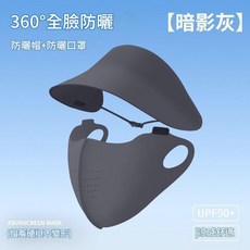 舒美佳 360°全臉防曬帽+口罩組合 UPF50+, 可拆卸帽基尼暗影灰, 1個