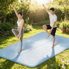 오버사이즈 요가매트 TPE 10mm 키높이 홈트레이닝매트 미끄럼방지 필라테스매트 2인용, 1개, 천청색