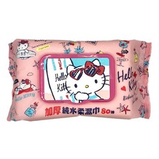 Hello Kitty加厚純水柔濕巾80抽，純水濕巾，加厚不易破，抽取方便，外出居家必備, 1個, 80張, 1g