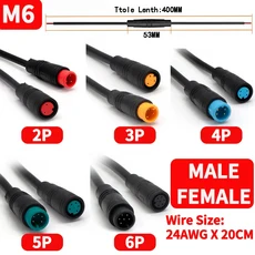 M6/M8 2 3 4 5 6 핀 20cm 전자 자전거 속도 센서 남성-여성 확장 커넥터 케이블 방수 Ebike 와이어, 02 20 PCS, 04 4페이지, 04 M6 Male Female