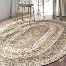 뉴룸 샬린 솔리드 타원형 5x8 황마 영역 러그 다이닝 룸 중립 거실 주방 내추럴, Charlene Natural, 3' x 5' (Oval)