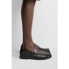 ZARA 자라 남성 레더 슈즈 포멀 스니커즈 악어 엠보싱 로퍼 - 브라운 167294