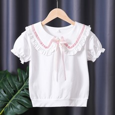 CRYSTALHOUSE 女童幼兒夏季蝴蝶結短袖雪紡衫 CB001