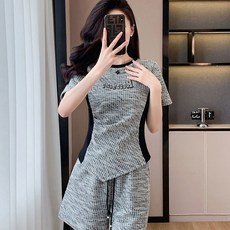 COSYEVNO 반팔 셔츠 탑 스트링 반바지 세트 여성용 여름 캐주얼 LFHxxtz-11