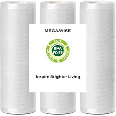 MEGAWISE 식품 신선도 보존을 위한 진공 밀봉 백 (27.9 x 35.6 cm(11 14 인치)-100개) 또는 수비드용 BPA 프리 보관 백 식사 밀봉 양면 질감, white, 3 Rolls