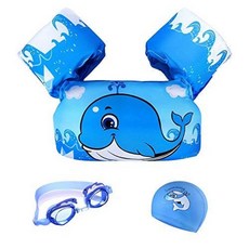 GoKiddie 최대 29.9kg(66파운드) 남아용 블루 수영 점퍼 - 아동용 조끼 재킷 플로티 암 플로트 퍼들 패들 점퍼 10-29.9kg(22-66파운드) 고글