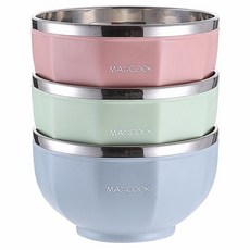 MAXCOOK 304 스테인리스 이중 단열 컬러풀 면기, 블루+그린+핑크, 1개, 350ml x 3개입