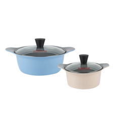 키친아트 프리미엄 파스텔 세라믹냄비 세트 2개, 베이지 + 스카이블루, 16cm + 20cm 양수냄비, 1세트