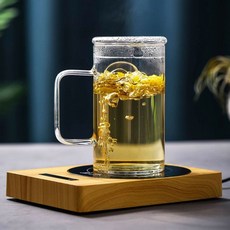 미니하이라이터 차 우리기 소형 내열 전기 다도 주전자 티팟 1구 캠핑 차포트, 나뭇결 코스터+나무 손잡이 찻잔