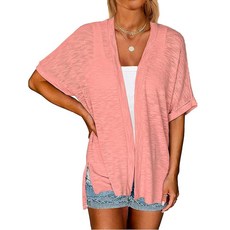 Yekaty 여성용 경량 가디건 캐주얼 여름 반소매 오픈 프론트 비치 커버업 2025 블랙. XXL