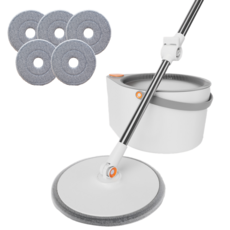 joybos 자동 탈수 회전 밀대+탈수통+극세사 걸레 패드 5개, 1세트