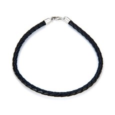 Adabele 정품 3mm 가죽 코드 참 팔찌 925 스털링 실버 걸쇠 여성 남성 주얼리 저자극성 니켈 프리 7 7.5 8인치 가죽 보석 없음 164442, 8 inch (2pcs), 블랙 (브레이드 코드)