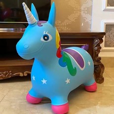 兒童騎馬跳跳馬靜音跳跳鹿加厚防爆充氣彈力寶寶玩具獨角獸跳跳馬, 單首音樂（天空藍獨角獸）送充氣泵, 1個