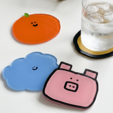 레인보우캣 컬러 아크릴 컵받침 티 코스터 귀여운 홈카페 소품, 1세트, 구름, 돼지, 사과, 스마일