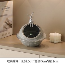 暴力熊玄關鑰匙收納盒 收納架 鑰匙盒 置物架 桌面化妝飾品餐邊櫃托盤, 1個, 月球兔收納盒【灰色】