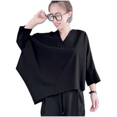 와와맘WAWAMOM 여자 언발란스 7부 티셔츠 브이넥 체형커버 긴팔티 EFE32