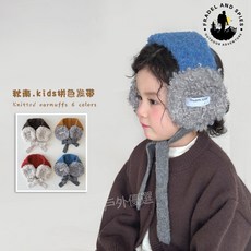兒童耳罩 冬季韓版ins 毛絨系帶撞色耳罩 女童加厚保暖針織耳套