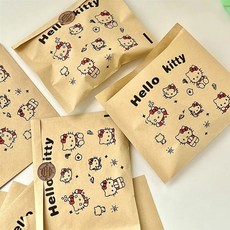 키티 선물 포장 봉투 페이퍼백 스티커포함, 1세트, 브라운