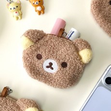 곰돌이 부클베어 볼체인 미니 파우치 키링 동전지갑 에어팟 립스틱 소품 케이스 백참 가방장식, 브라운, 1개