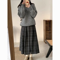 COSYEVNO여성용 스쿨룩 스커트 가을겨울 모직 플리츠 스커트 미디움 롱 우산 스커트