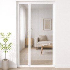 ROYAI ONE 안 찢어지는 일체형 통자석 현관 방충망 비대칭 현관문 모기장 미세 방충망, 흰색