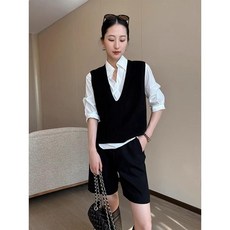 여성 브이넥 니트 베이직 반팔 메리노울