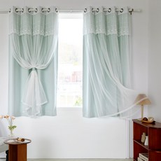 까르데코 노르딕암막+디망쉬레이스 창문커튼 4장+커튼봉