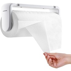 심플리톰 종이 타월 홀더 한 손 찢기 적응형 텐션 암 조절 가능 길이 9.4-11인치24-28cm 실버, White