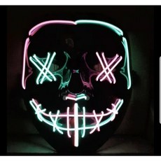 SISI【G23006】雙色發光面具 節日狂歡三段式閃爍 骷髏頭鬼臉 LED螢光面具, 1個, B款-綠+粉