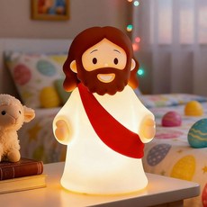 Jesus 야간 조명 충전식 침대 옆 조도 조절 가능한 실리콘 LED 조명 종교 모임 주일학교 선물 세례 부활절 달걀 장식에 이상적 (블루)_182346, 레드_182346