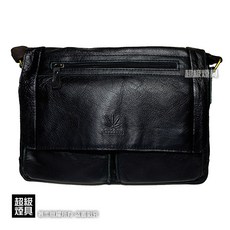 超級煙具館 CANNABIS 真牛皮手工翻蓋斜背包(大)，男士真皮側背包，大容量肩背包，時尚休閒斜挎包, 如圖