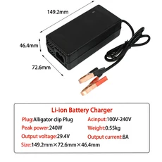 29.4V 8A 충전기 리튬이온 배터리 스마트 (7S 전동 휠체어 입력 100-240V XT90, 01 UK Plug, 01 Clip