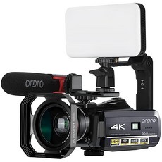Ordro AC3 4K 캠코더 디지털 줌 캠코더 Vlog 레코더 지향성 마이크 37mm 0.39X HD 광각 렌즈 렌즈 후드 LED 비디오 라이트 접이식 핸드 헬드 스태빌라이저