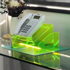 사무실 전화기 거치 정리 홀더 수납 선반 데스크 전화 책상 유선 3mm 받침대 오거나이저, H. 투명 형광 그린