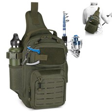 HUNTVP 낚시 슬링 백 경량 태클 백 소형 낚시 백팩 전술 숄더 슬링 백 로드 홀더 보관 장비 및 장비 남성용 선물 (아미 그린), 아미 그린
