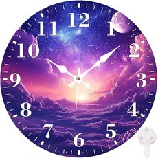 Identiy 원형 벽시계 무소음 배터리 작동 블루밍 해바라기 밭 30.5cm(12인치) 논틱 읽기 쉬운 디스플레이 원형 아날로그 벽시계 사무실 침실 거실 및 주방용 장식, 퍼플 갤럭시 별이 빛나는 하늘