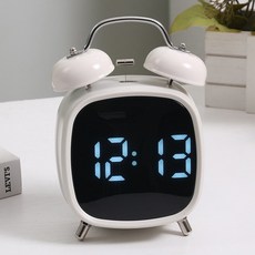 호밍사이 LED 알람시계 탁상시계 인테리어 시끄러운알람시계 무소음 시끄러운 탁상 알람시계 탁상용전자시계, 흰색