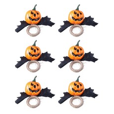 6 잎 티슈 링 세트 할로윈 티슈 홀더 플라스틱 냅킨 링 파티 모임 및 축하에 적합, 얼굴을 찡그린 얼굴 호박 블랙