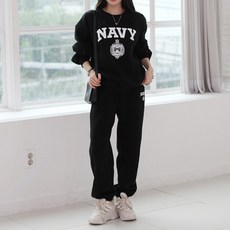 休閒時尚絨毛字母大學T長褲組