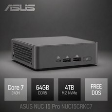 ASUS NUC 15 Pro NUC15CRKC7 코어7 240H / 인강용 사무용 비즈니스용 가정용 미니PC, Free DOS, 4TB, 64GB, 블랙