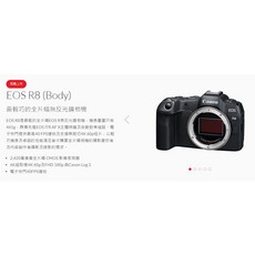 Canon EOS R8 全片幅無反光鏡相機, 1個, 單機身