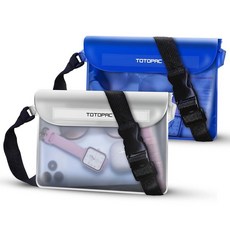 TOTOPAC 2팩 방수 패니 팩 허리 스트랩이 있는 휴대폰 파우치 22.9 x 16.7cm(9 x 6.7인치) 휴대폰 현금 및 귀중품용 드라이 백 - 수영 카약 보트, 블루 + 화이트