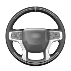 MEWANT DIY PU 탄소 섬유 블랙 인조 가죽 핸들 랩 쉐보레 블레이저 실버라도 1500 2500 서버번용, 블랙 인조 가죽 및 광택 PU 탄소 섬유, 1개